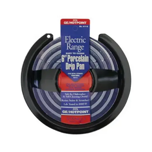 Electric Range Drip Pan, Hinged Element, Non-Stick Porcelain, 6-In.