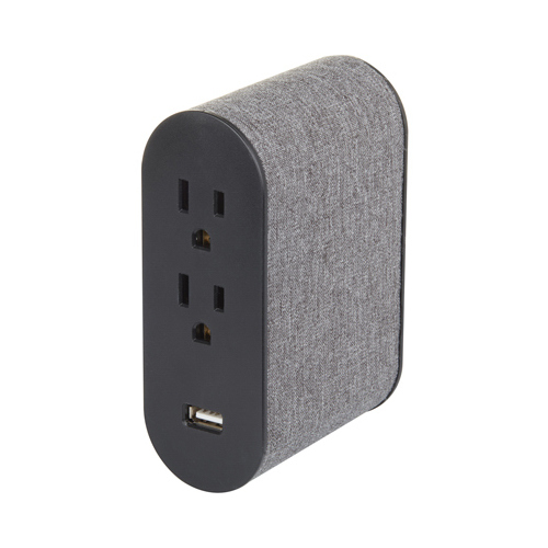 Globe Electric 78529 Wall Tap Surge Protector, 4 Outlets, 2 USB, Gray Fabric Cover