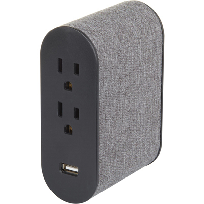 Globe Electric 78529 Wall Tap Surge Protector, 4 Outlets, 2 USB, Gray Fabric Cover