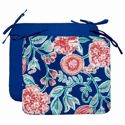 J&J GLOBAL LLC 254001 Patio Premiere Seat Cushion, Blue Floral, 18 x 15 x 3.5-In.