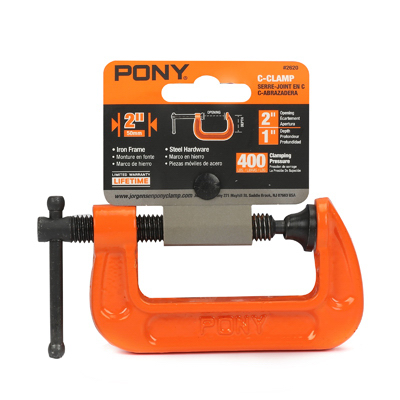 Pony 2620 Classic C-Clamp, 400 lb Clamping, 2 in Max Opening Size, 1 in D Throat, Ductile Iron Body, Orange Body