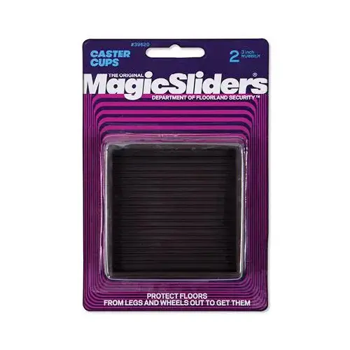 MAGIC SLIDERS L P 39620 3 In. Square Rubber Non-Skid Furniture Leg Cup (2-Pack) Brown Pair