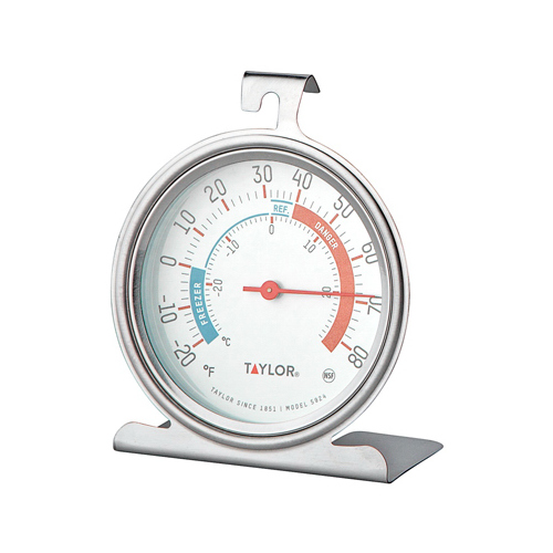 TAYLOR 5924 Fridge/Freezer Thermometer,-20 to 80 deg F, Analog Display, White