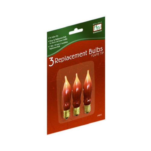 INLITEN LLC-IMPORT 1080-88 Christmas Candle Replacement Bulb, C7, Flame Tip  pack of 3