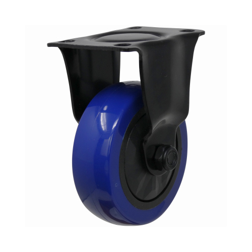 Shepherd Hardware 3662 Rigid Caster, 4 in Dia Wheel, TPU Wheel, Black/Blue, 300 lb, Polypropylene Housing Material