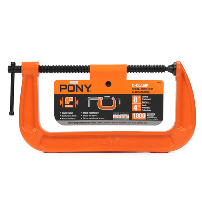 Pony 2680 Classic C-Clamp, 1000 lb Clamping, 8 in Max Opening Size, 4 in D Throat, Ductile Iron Body, Orange Body