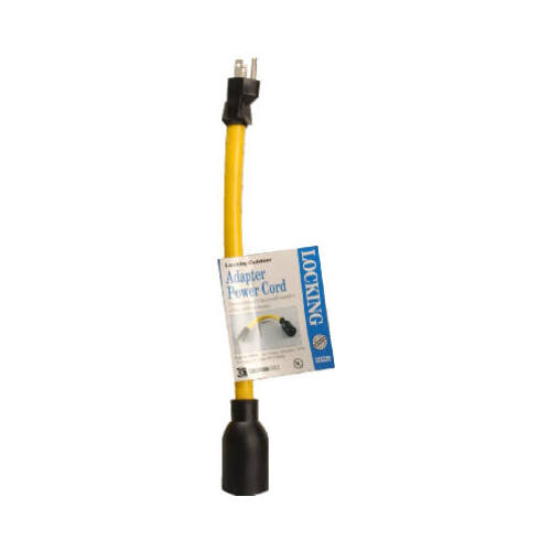 Yellow Locking Cord Adapter, 12/3 STW, 15A-125V To 20A-125V, 9-In.