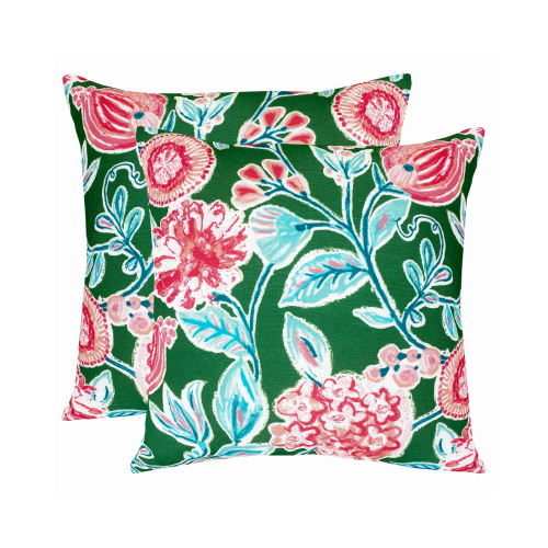 Patio Premiere Outdoor Toss Pillow, Green Floral, 16 x 16 x 4-In.