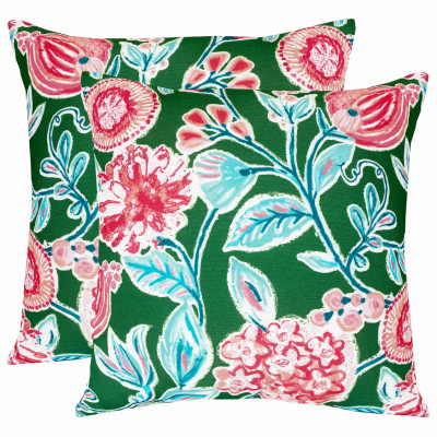 J&J GLOBAL LLC 254010 Patio Premiere Outdoor Toss Pillow, Green Floral, 16 x 16 x 4-In.