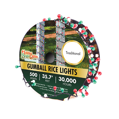 Holiday Bright Lights LED-GMBR500-GTR Reel Light Red, 500-Lamp, Rice light Lamp, Multi-Color Lamp