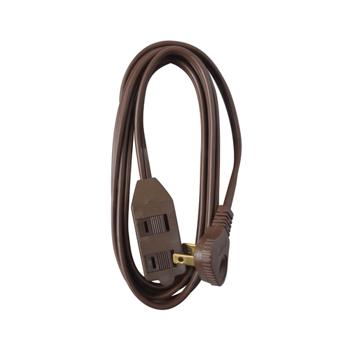 Extension Cord, 16/2 SPT-2 Brown, Low Profile Polarized Slender Plug, 7-Ft.