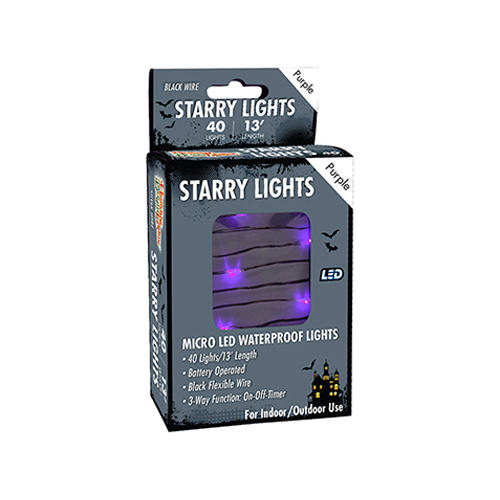 Halloween LED Micro 40-Light Set, Purple, Black Wire, Battery Operated