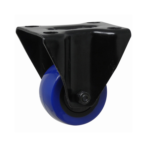 Rigid Caster, 2 in Dia Wheel, TPU Wheel, Black/Blue, 135 lb, Polypropylene Housing Material
