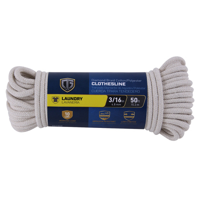 RICHELIEU AMERICA LTD 643971 Clothesline, Cotton, Diamond Braided, 3/16-In. x 50-Ft.