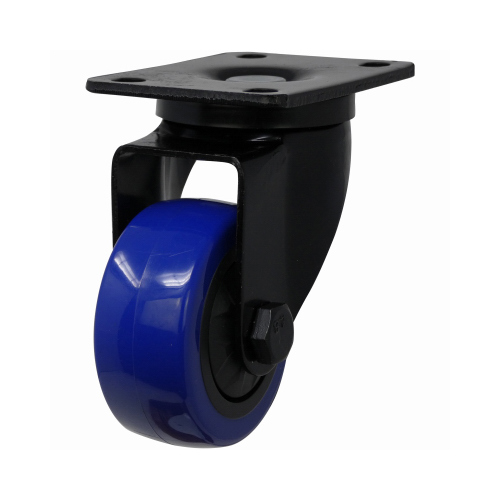 Swivel Caster, 3 in Dia Wheel, TPU Wheel, Black/Blue, 225 lb, Polypropylene Housing Material