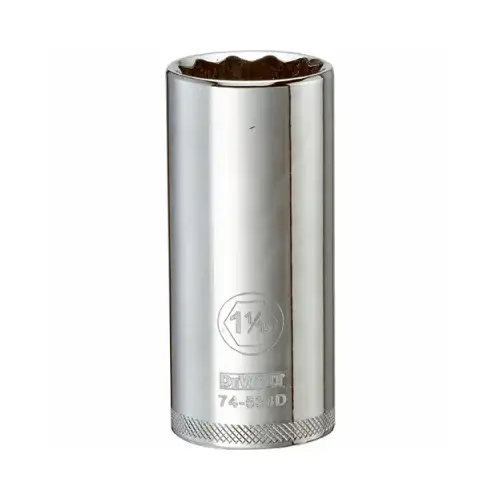 Drive Socket, 1-1/16 in Socket, 1/2 in Drive, 12-Point, Vanadium Steel, Polished Chrome