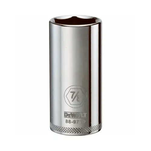 Drive Socket, 7/8 in Socket, 3/8 in Drive, 6-Point, Vanadium Steel, Polished Chrome