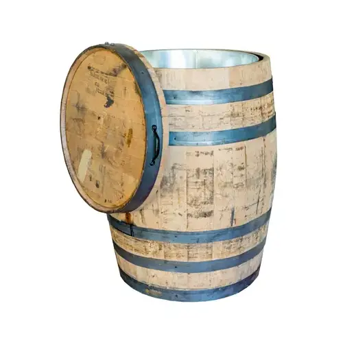 Oak Whiskey Barrel Wood Planter, White, 11-Gallon Liner Brown