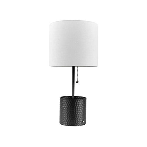 Table Lamp, Black Texture Finish, White Fabric Shade, 19-In.