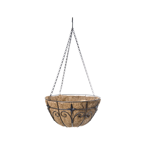 Hanging Plant Basket, Black Finial Motif, 14-In.