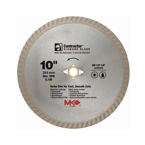 MK DIAMOND PRODUCTS 167024 Circular Saw Blade, Turbo Rim Dry/Wet, 10-In.