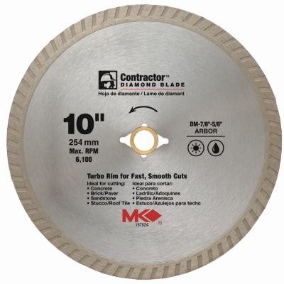 MK DIAMOND PRODUCTS 167024 Circular Saw Blade, Turbo Rim Dry/Wet, 10-In.