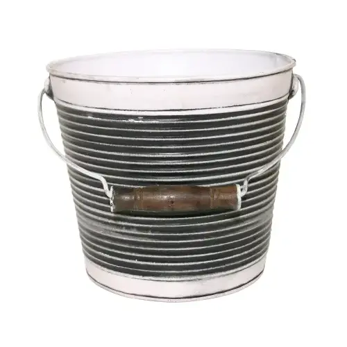 Planter With Handle, Charcoal Ribbed Metal, 10-In.