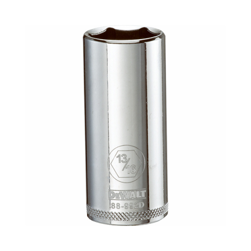 Drive Socket, 13/16 in Socket, 3/8 in Drive, 6-Point, Vanadium Steel, Polished Chrome