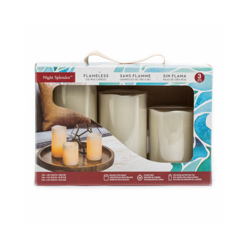 Flameless Candle, Cream, Assorted Pillars  pack of 3