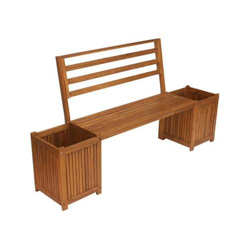 Wood Bench With Planter Boxes, Tan