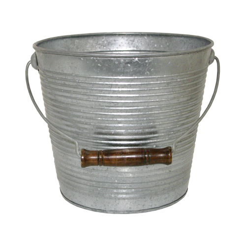 Robert Allen MPT01761 Planter With Handle, Galvanized Ribbed Metal, 10-In.