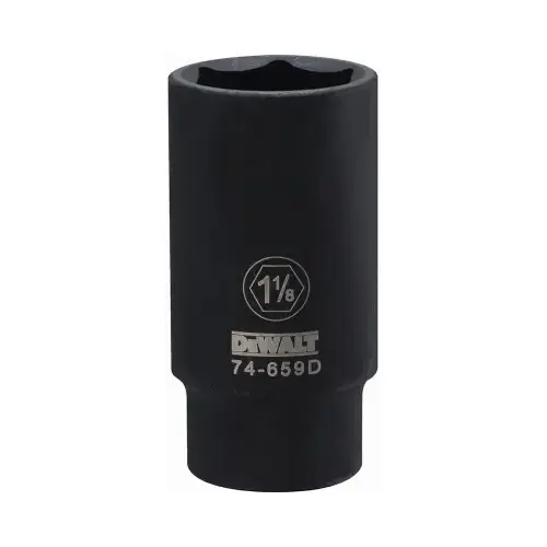 Impact Socket, 1-1/8 in Socket, 1/2 in Drive, 6-Point, CR-440 Steel, Black Oxide