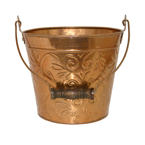Planter With Handle, Copper Floral Metal, 8-In.
