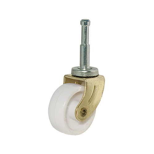 Wheel Caster, White With Brass Finish, Wood Stem, 1-5/8-In Pair