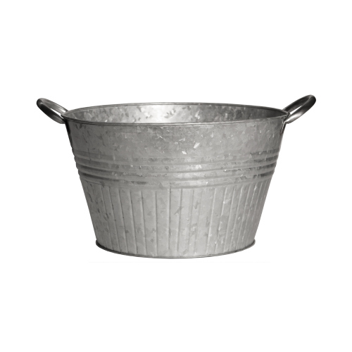 Tub Planter With Handles, Round, Galvanized Metal, 16-In.