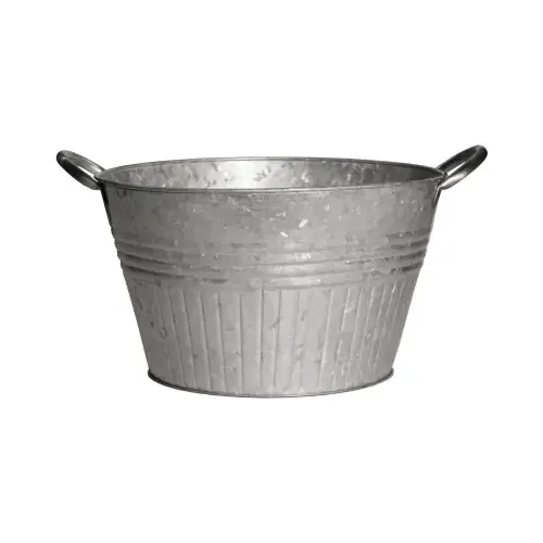 Tub Planter With Handles, Round, Galvanized Metal, 12-In.