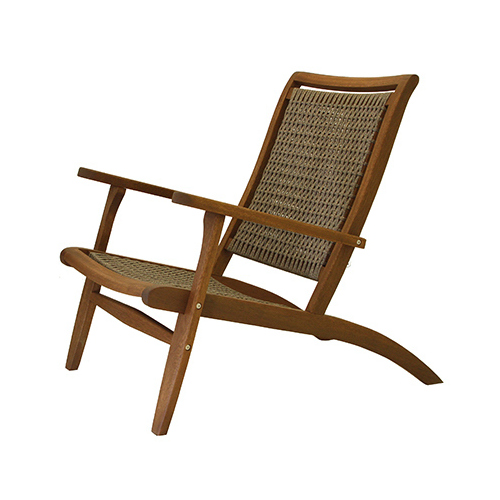 Patio Lounger Chair, Grey Wicker & Eucalyptus