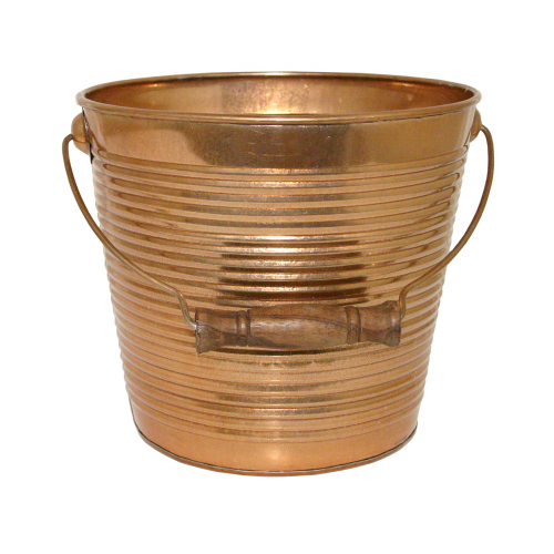 Planter With Handle, Copper Ribbed Metal, 10-In.