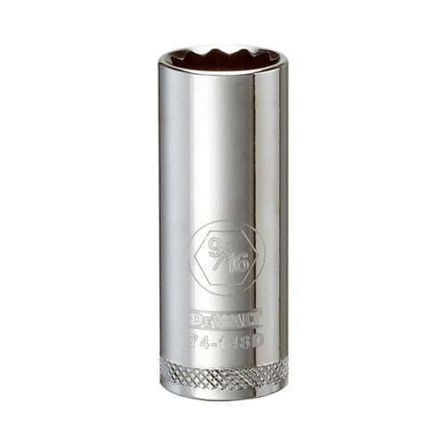 Drive Socket, 9/16 in Socket, 3/8 in Drive, 12-Point, Vanadium Steel, Polished Chrome