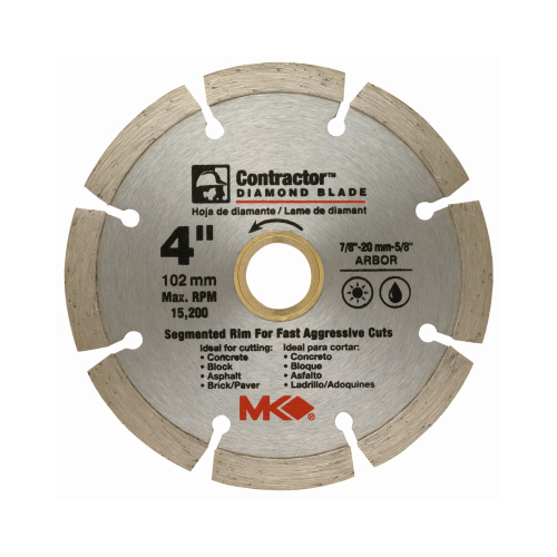 MK DIAMOND PRODUCTS 167011 Circular Saw Blade, Contractor Dry/Wet, 4-In.