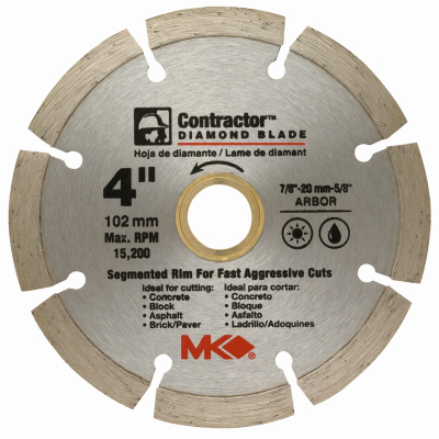 MK DIAMOND PRODUCTS 167011 Circular Saw Blade, Contractor Dry/Wet, 4-In.