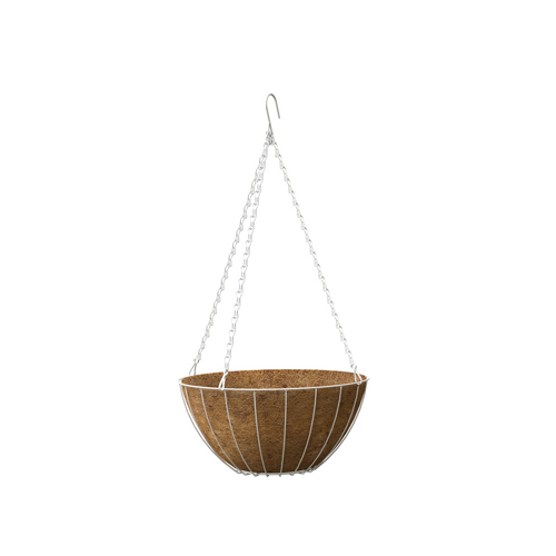 Growers Hanging Basket With Coco Liner, White Steel, 12-In.