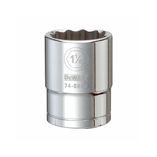 Drive Socket, 1-1/8 in Socket, 3/4 in Drive, 12-Point, Vanadium Steel, Polished Chrome