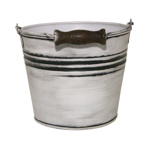 Planter With Handle, Banded Metal, Rustic White, 6-In.