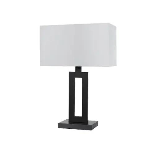 Table Lamp, Matte Black With White Linen Shade, 20-In.