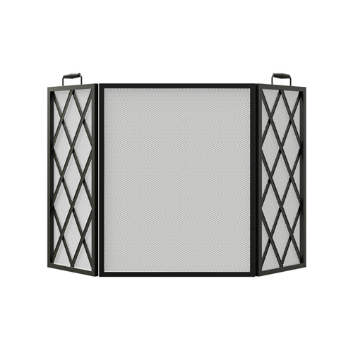 PANACEA 15185 Open Hearth Fireplace Screen, Diamond-Style, Black, 3-Panel
