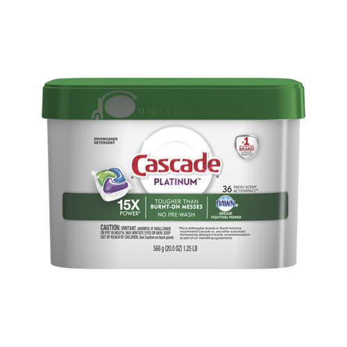 CASCADE 98216 Dishwasher Platinum Action Pacs, Fresh Scent, 36-Ct. Tub