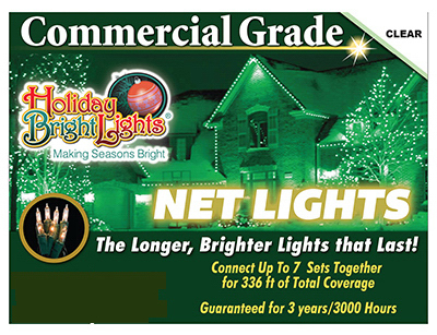 Holiday Bright Lights 150BX-NET-CL Christmas Net Lights, Commercial-Grade, Clear, 150 Lights, 4 x 6-Ft.