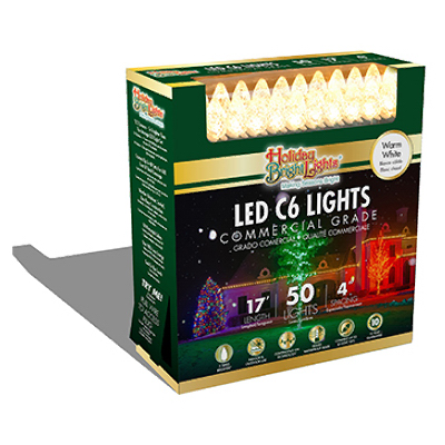 Holiday Bright Lights LEDBX-C650-WW Christmas LED 50-Light Set, C6, Commercial-Grade, Warm White