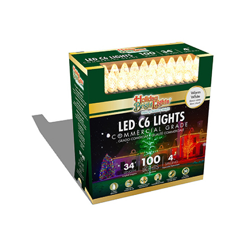 Christmas LED 100-Light Set, C6, Commercial-Grade, Warm White